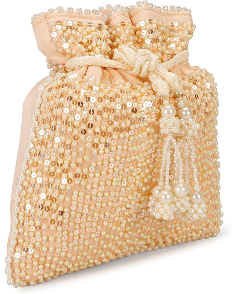 Indian Ethnic Pearls & Sequence Potli Bag for Women, Wedding Potli Bag and For Ethnic Wear Potli Bag Peach $14.57 Clutches