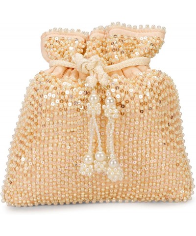 Indian Ethnic Pearls & Sequence Potli Bag for Women, Wedding Potli Bag and For Ethnic Wear Potli Bag Peach $14.57 Clutches