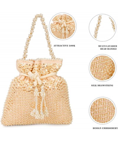 Indian Ethnic Pearls & Sequence Potli Bag for Women, Wedding Potli Bag and For Ethnic Wear Potli Bag Peach $14.57 Clutches