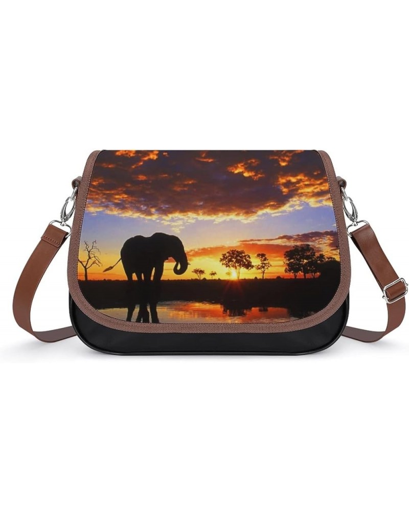 Leather Hobo Bags Women's Crossbody Shoulder Bag Classic City Top Handle Satchels Sunset Elephant Color5 $24.93 Hobo Bags