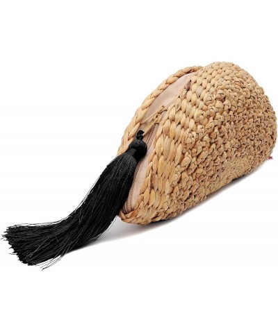 Vintage Handmade Knit Bamboo Rattan Straw Clutch Bag/Handbag With Tassel Drop Black $21.15 Clutches