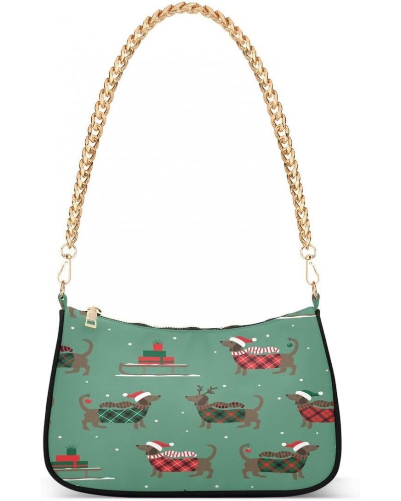 Christmas Dachshund Dog Snowflake Gift Retro Women's Handbags Tote Crossbody Bag Purse Ladies Shoulder Bag Hobo Handbag $16.1...