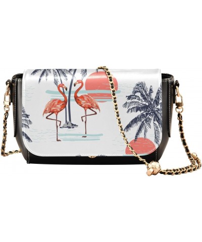 Flamingo Sunset Tree Crossbody Bags for Women Leather Purse Shoulder Bag Handbag for Gifts Work Daily $23.19 Shoulder Bags