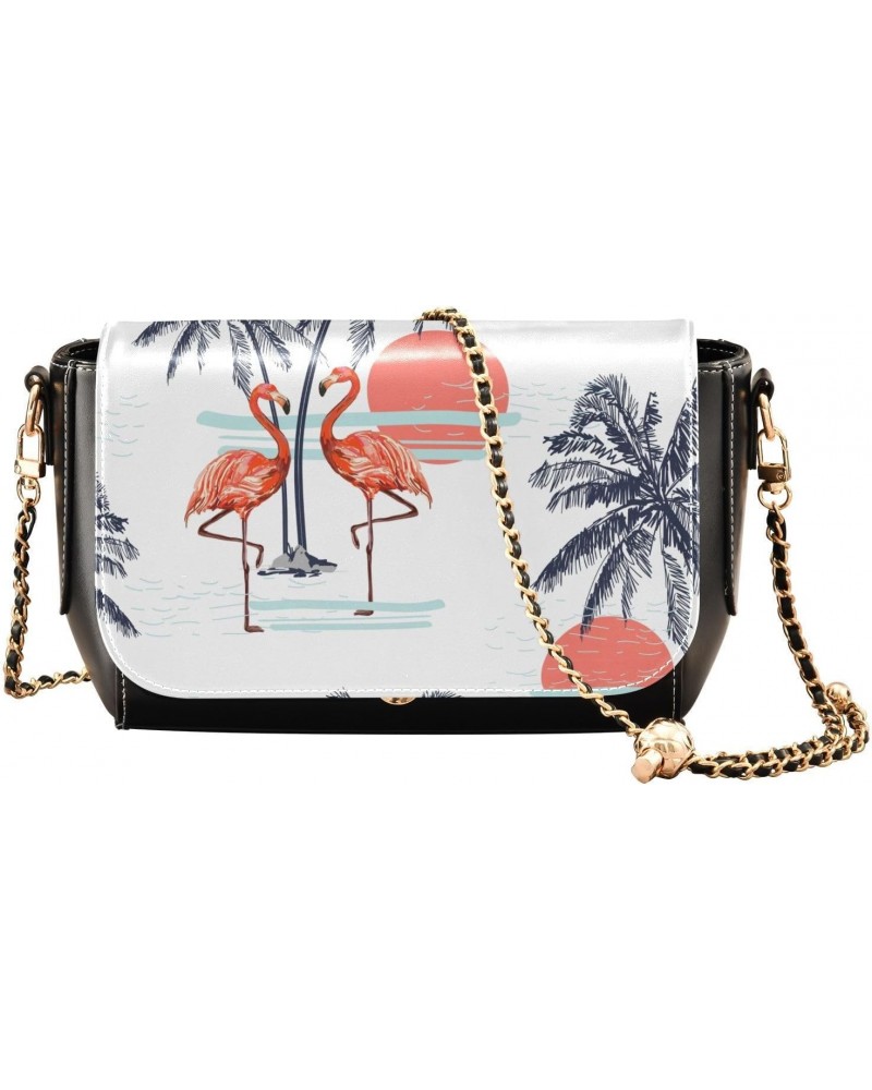 Flamingo Sunset Tree Crossbody Bags for Women Leather Purse Shoulder Bag Handbag for Gifts Work Daily $23.19 Shoulder Bags