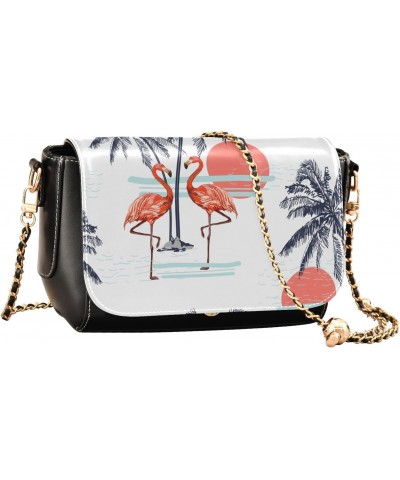 Flamingo Sunset Tree Crossbody Bags for Women Leather Purse Shoulder Bag Handbag for Gifts Work Daily $23.19 Shoulder Bags