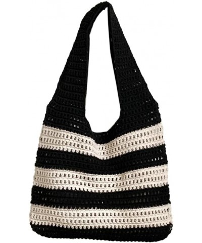 Casual Stripe Tote Bags for Women Summer Mesh Hobo Bags for Women Carryall Beach Bag Gym Bag Travel Bag 2024 New Black $12.71...