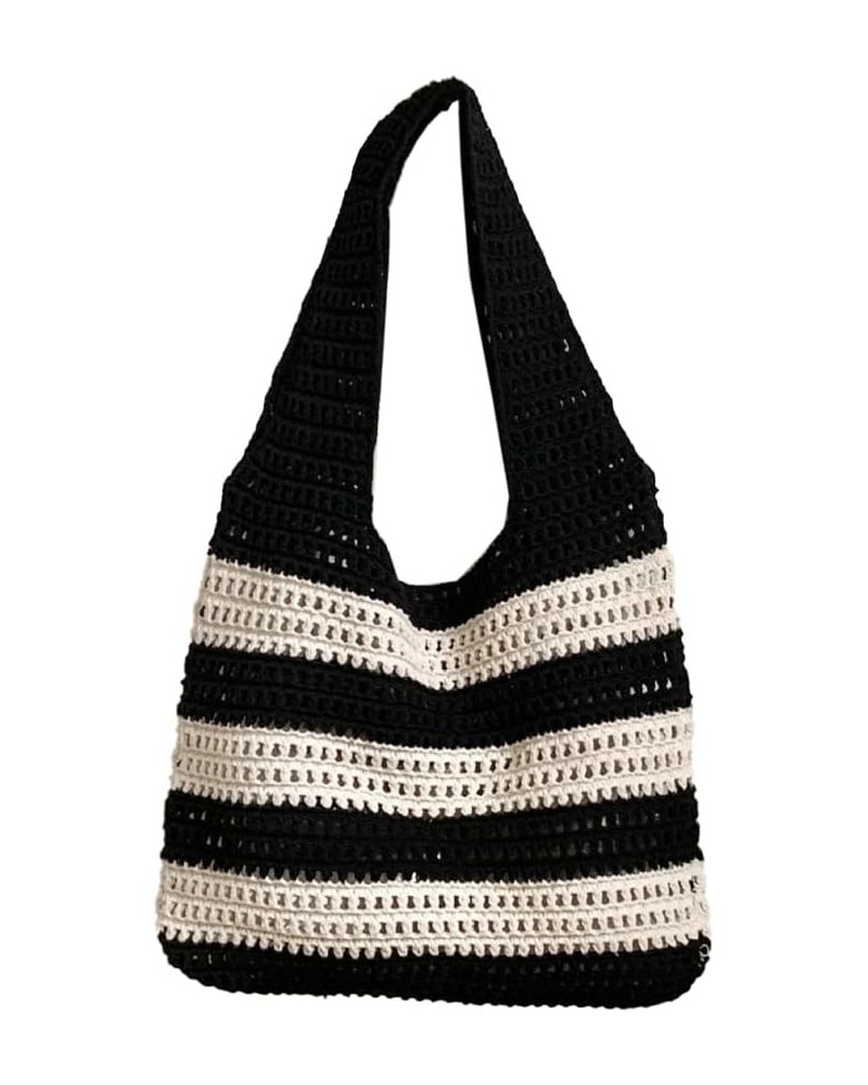 Casual Stripe Tote Bags for Women Summer Mesh Hobo Bags for Women Carryall Beach Bag Gym Bag Travel Bag 2024 New Black $12.71...