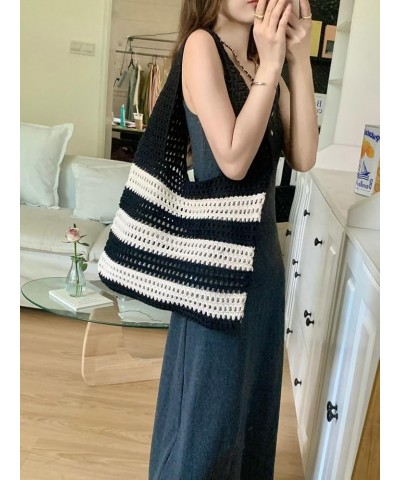 Casual Stripe Tote Bags for Women Summer Mesh Hobo Bags for Women Carryall Beach Bag Gym Bag Travel Bag 2024 New Black $12.71...