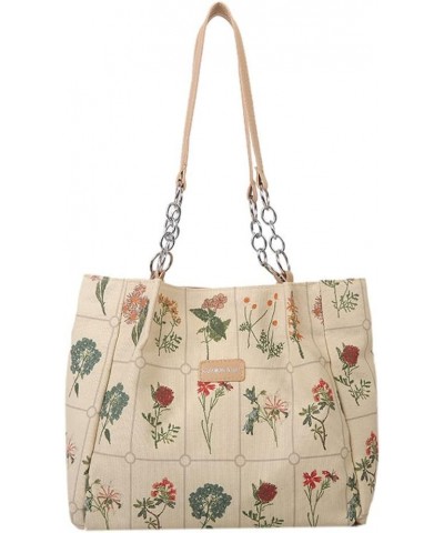 Botanical Tote Bag for Women Leather and Canvas Splicing Tote Bag Cottagecore Aesthetic Tote Bag Flowers Plants Beige $14.99 ...