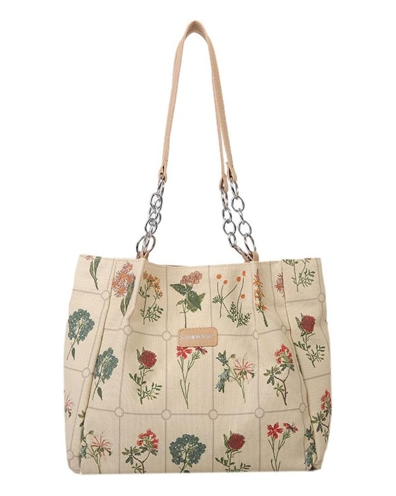 Botanical Tote Bag for Women Leather and Canvas Splicing Tote Bag Cottagecore Aesthetic Tote Bag Flowers Plants Beige $14.99 ...