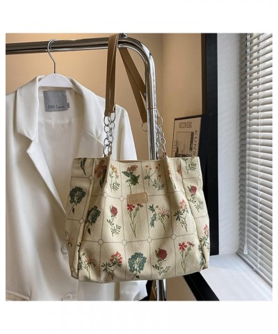 Botanical Tote Bag for Women Leather and Canvas Splicing Tote Bag Cottagecore Aesthetic Tote Bag Flowers Plants Beige $14.99 ...