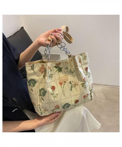 Botanical Tote Bag for Women Leather and Canvas Splicing Tote Bag Cottagecore Aesthetic Tote Bag Flowers Plants Beige $14.99 ...