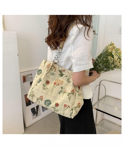 Botanical Tote Bag for Women Leather and Canvas Splicing Tote Bag Cottagecore Aesthetic Tote Bag Flowers Plants Beige $14.99 ...