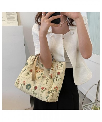 Botanical Tote Bag for Women Leather and Canvas Splicing Tote Bag Cottagecore Aesthetic Tote Bag Flowers Plants Beige $14.99 ...