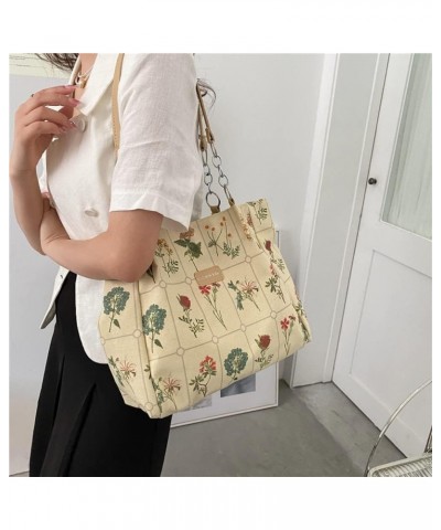 Botanical Tote Bag for Women Leather and Canvas Splicing Tote Bag Cottagecore Aesthetic Tote Bag Flowers Plants Beige $14.99 ...