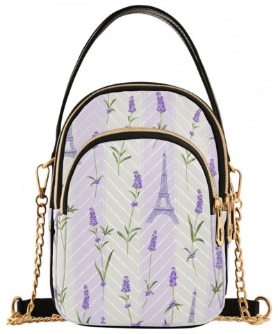 Lavender Eiffel Tower Multi Pockets Crossbody Bags for Women Zip Cell Phone Purse Wallet Bag with Detachable Shoulder Strap S...