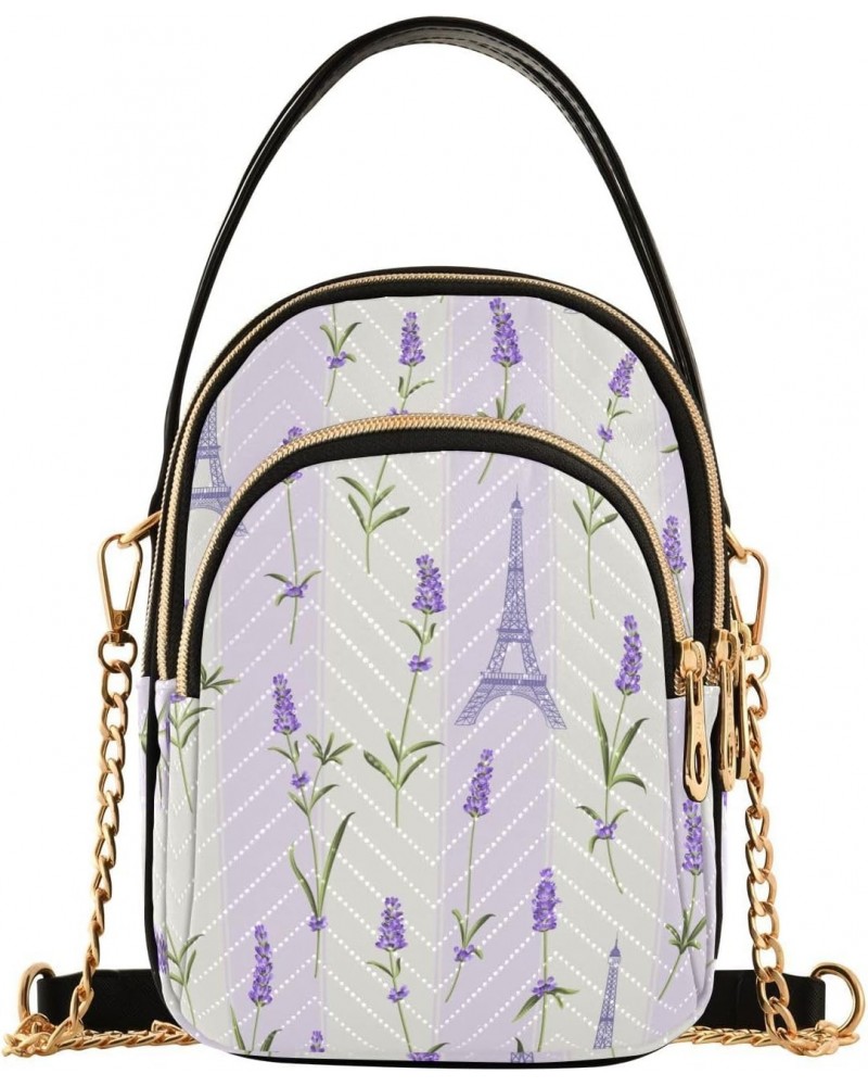 Lavender Eiffel Tower Multi Pockets Crossbody Bags for Women Zip Cell Phone Purse Wallet Bag with Detachable Shoulder Strap S...