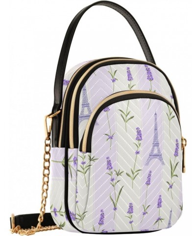 Lavender Eiffel Tower Multi Pockets Crossbody Bags for Women Zip Cell Phone Purse Wallet Bag with Detachable Shoulder Strap S...