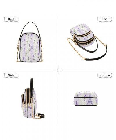 Lavender Eiffel Tower Multi Pockets Crossbody Bags for Women Zip Cell Phone Purse Wallet Bag with Detachable Shoulder Strap S...