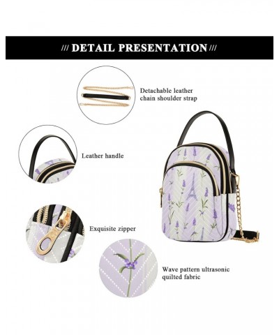 Lavender Eiffel Tower Multi Pockets Crossbody Bags for Women Zip Cell Phone Purse Wallet Bag with Detachable Shoulder Strap S...