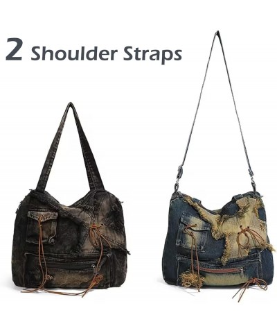 Denim Purse Jean Tote Bag for Women Crossbody Shoulder Denim Purses and Handbags for Women F Plus-black $11.05 Totes