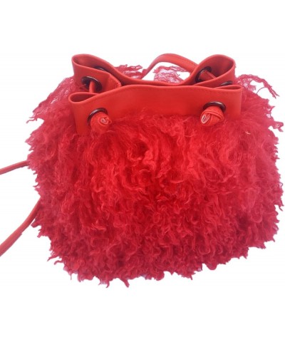 Women's Faux Lamb Fur Bucket Bags and Purses Fluffy Fuzzy Plush Hobo and Shoulder Handbags Party Money Bag Red $18.35 Hobo Bags