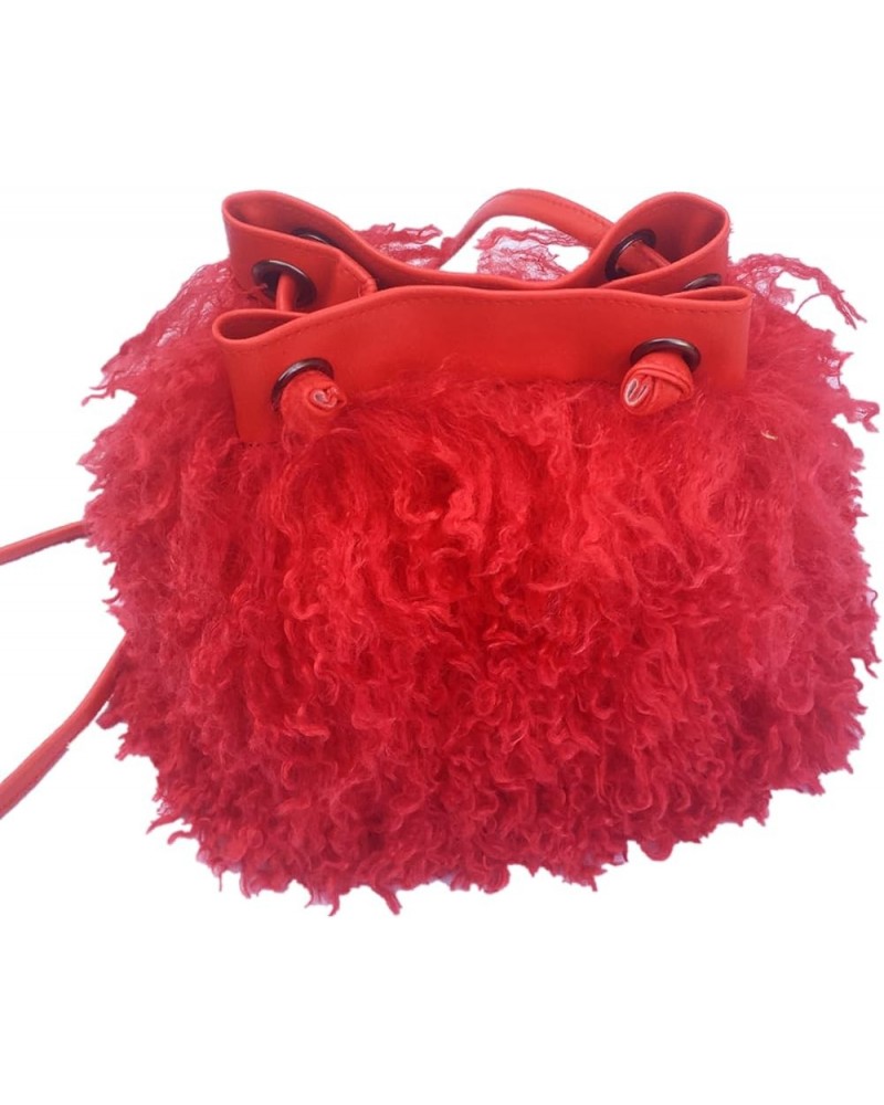 Women's Faux Lamb Fur Bucket Bags and Purses Fluffy Fuzzy Plush Hobo and Shoulder Handbags Party Money Bag Red $18.35 Hobo Bags