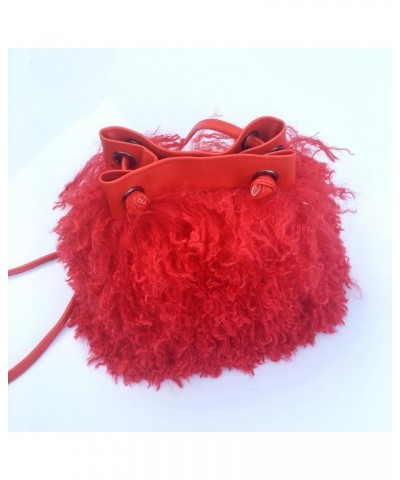 Women's Faux Lamb Fur Bucket Bags and Purses Fluffy Fuzzy Plush Hobo and Shoulder Handbags Party Money Bag Red $18.35 Hobo Bags