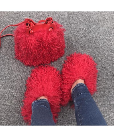 Women's Faux Lamb Fur Bucket Bags and Purses Fluffy Fuzzy Plush Hobo and Shoulder Handbags Party Money Bag Red $18.35 Hobo Bags