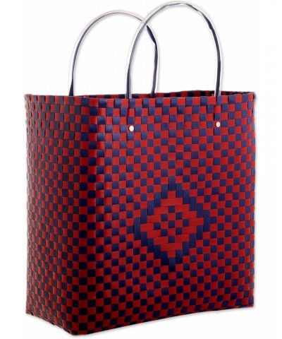 Handmade Tote Bag Red Blue Recycled Plastic Patterned Colombia 'Crafts Fair' $39.12 Totes