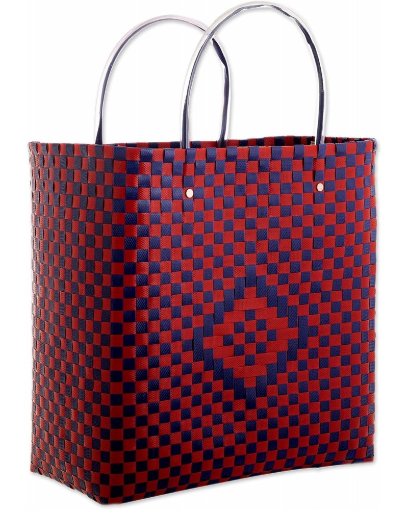 Handmade Tote Bag Red Blue Recycled Plastic Patterned Colombia 'Crafts Fair' $39.12 Totes