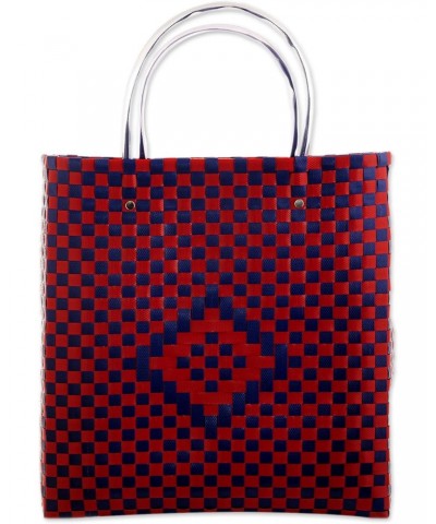 Handmade Tote Bag Red Blue Recycled Plastic Patterned Colombia 'Crafts Fair' $39.12 Totes