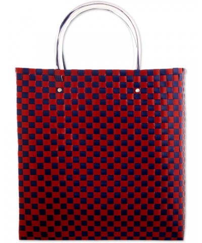 Handmade Tote Bag Red Blue Recycled Plastic Patterned Colombia 'Crafts Fair' $39.12 Totes