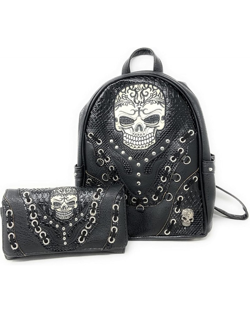 Large Sugar Skull Day of the Dead Daypack Concealed Carry Backpack Women Travel Biker Purse Wallet Set (Beige) Beige $29.02 B...