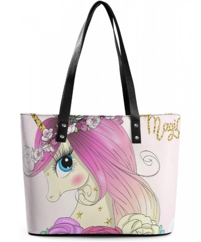 Womens Handbag Unicorn And Butterfly Leather Tote Bag Top Handle Satchel Bags For Lady $14.00 Totes