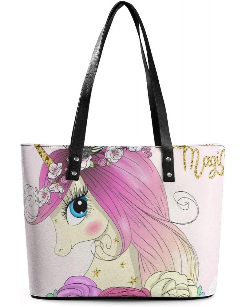 Womens Handbag Unicorn And Butterfly Leather Tote Bag Top Handle Satchel Bags For Lady $14.00 Totes