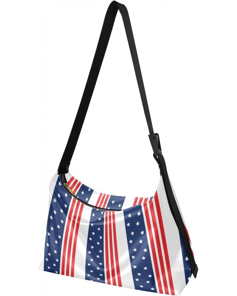 Usa Flag Star Stripes Hobo Shoulder Bag for Women Men PU Leather Crossbody Bag Slouchy Tote Handbags for Shopping Traveling W...