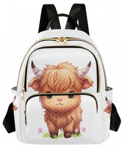 Backpack Purse for Women Cute Little Highland Cow, Mini Fashion Backpack Kawaii Lightweight Casual Daypack Shoulder Bag Trave...