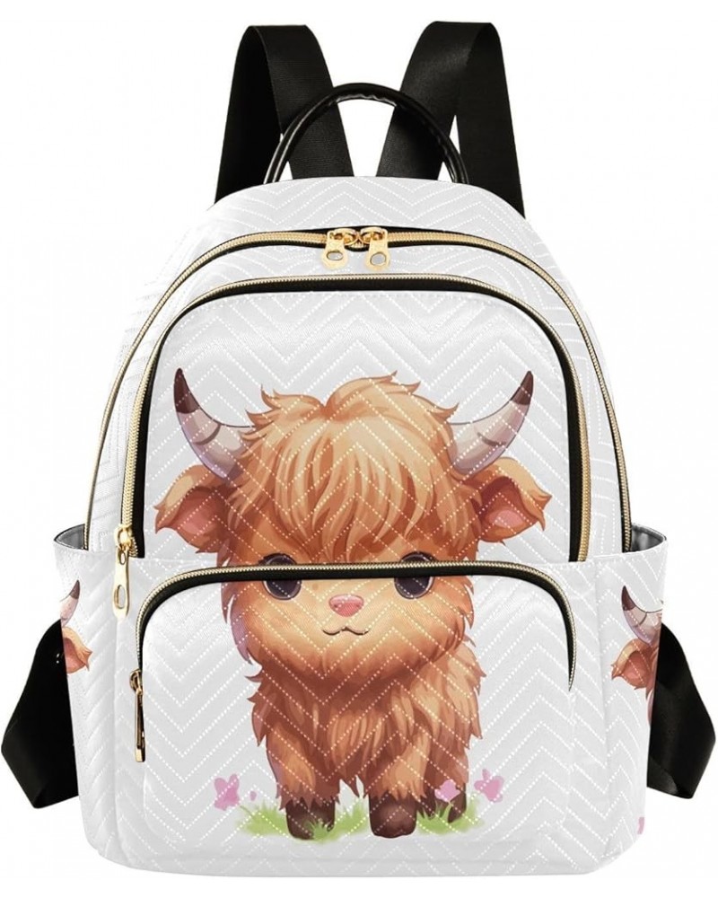 Backpack Purse for Women Cute Little Highland Cow, Mini Fashion Backpack Kawaii Lightweight Casual Daypack Shoulder Bag Trave...