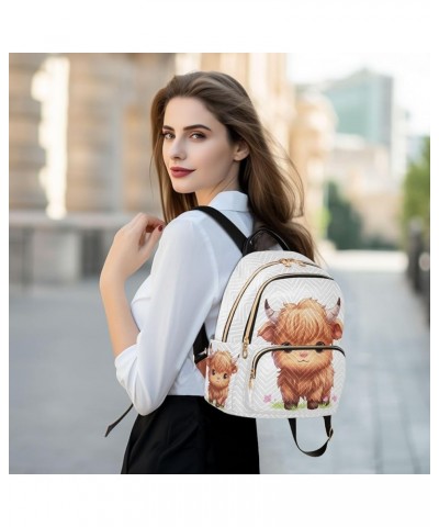 Backpack Purse for Women Cute Little Highland Cow, Mini Fashion Backpack Kawaii Lightweight Casual Daypack Shoulder Bag Trave...