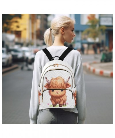 Backpack Purse for Women Cute Little Highland Cow, Mini Fashion Backpack Kawaii Lightweight Casual Daypack Shoulder Bag Trave...