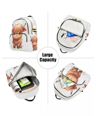 Backpack Purse for Women Cute Little Highland Cow, Mini Fashion Backpack Kawaii Lightweight Casual Daypack Shoulder Bag Trave...