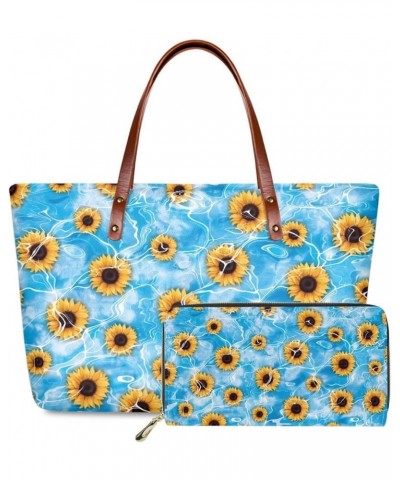 Women Satchel Handbags Shoulder Purses Totes Work Bags with Leather Wallet 2-Piece Set Sunflower Print $20.58 Totes