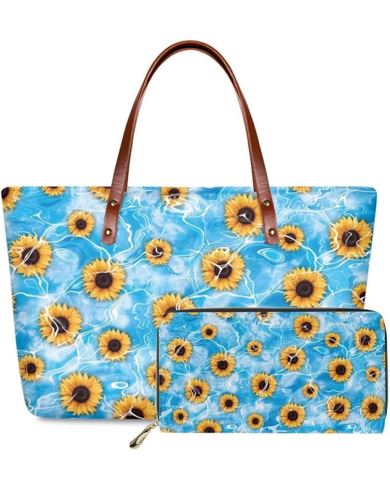 Women Satchel Handbags Shoulder Purses Totes Work Bags with Leather Wallet 2-Piece Set Sunflower Print $20.58 Totes