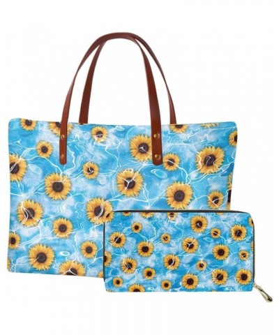 Women Satchel Handbags Shoulder Purses Totes Work Bags with Leather Wallet 2-Piece Set Sunflower Print $20.58 Totes