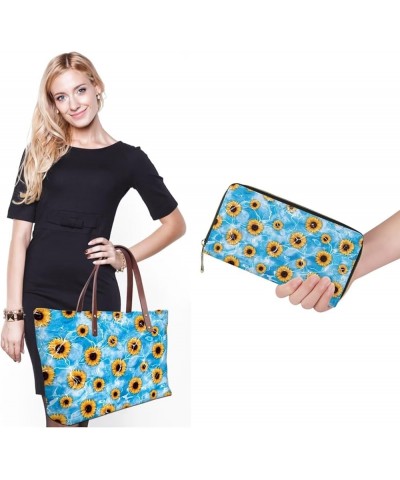 Women Satchel Handbags Shoulder Purses Totes Work Bags with Leather Wallet 2-Piece Set Sunflower Print $20.58 Totes