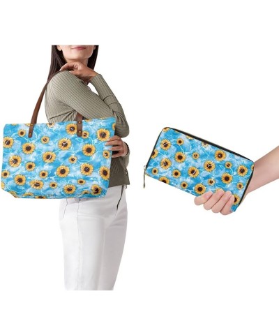 Women Satchel Handbags Shoulder Purses Totes Work Bags with Leather Wallet 2-Piece Set Sunflower Print $20.58 Totes