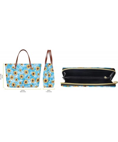 Women Satchel Handbags Shoulder Purses Totes Work Bags with Leather Wallet 2-Piece Set Sunflower Print $20.58 Totes