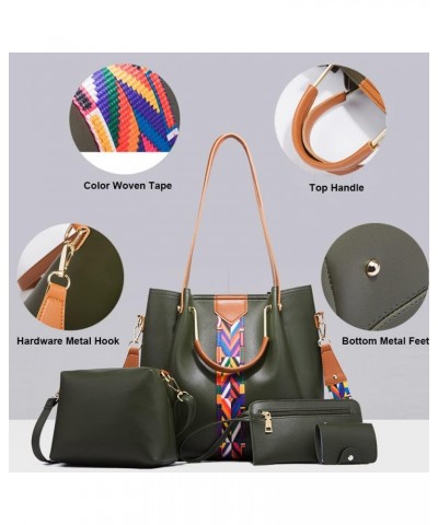 Women Handbags Sets Vegan Leather Purses Color Woven Tape Tote Bags Shoulder Crossbody Bag Top Handle Bag Wallet 4Pcs Brown $...