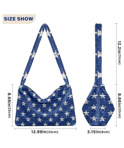 4th of July Women Boho Handbag American Flag Stars White Navy Underarm Bag Tote Bag Shoulder Bag Crossbody Bag Fluffy Cell Ph...